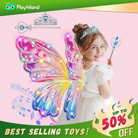 Illuminated Fairy Wings for Girls - LED Butterfly Wings with Music for Children Ages 3 to 7+ - Perfect for Costumes, Birthday Celebrations, and Christmas Parties