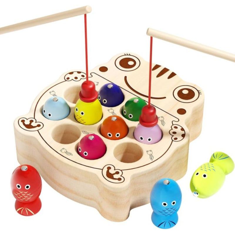 Edutree Wooden Magnetic Fishing Game for Toddlers Aged 1-3, Montessori Sensory Busy Board for Developing Fine Motor Skills in Young Children