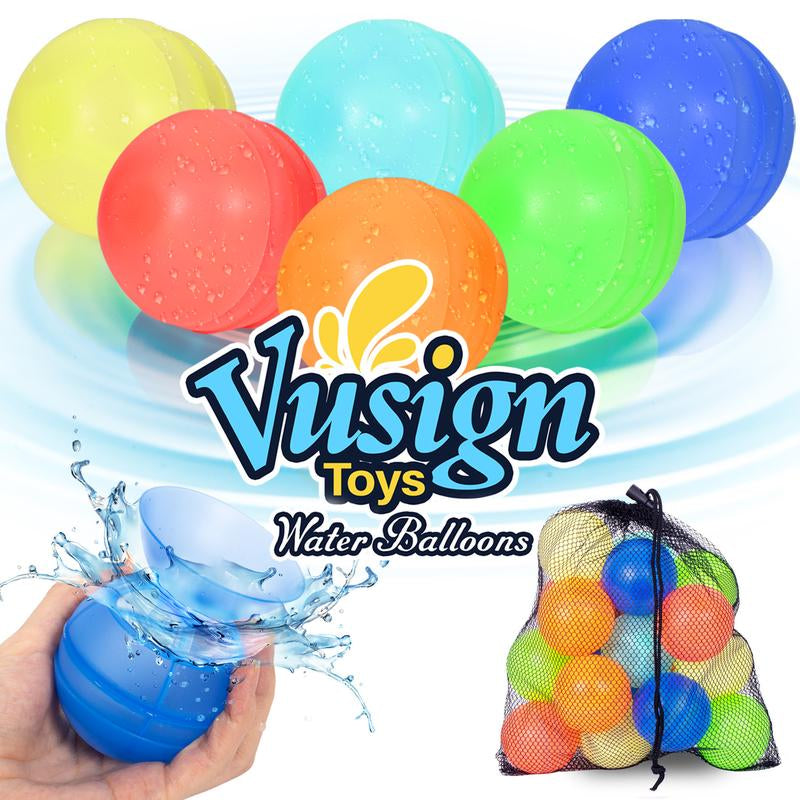 Vusign 24-Pack Reusable Water Balloons - Outdoor Summer Toys for Children Ages 3-12, Ideal for Pool and Beach Activities