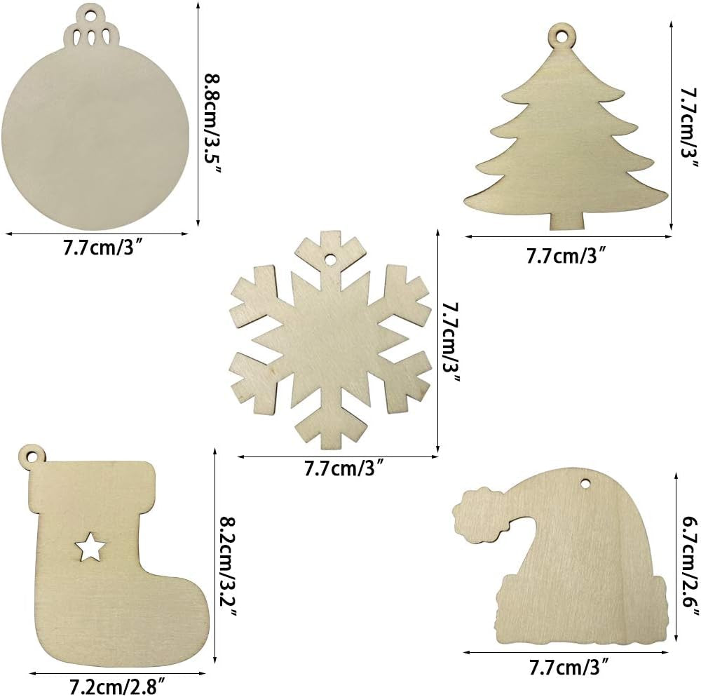 Create Your Own Holiday Magic with 50-Piece Unfinished Wooden Christmas Ornaments for DIY Crafts and Festive Decor
