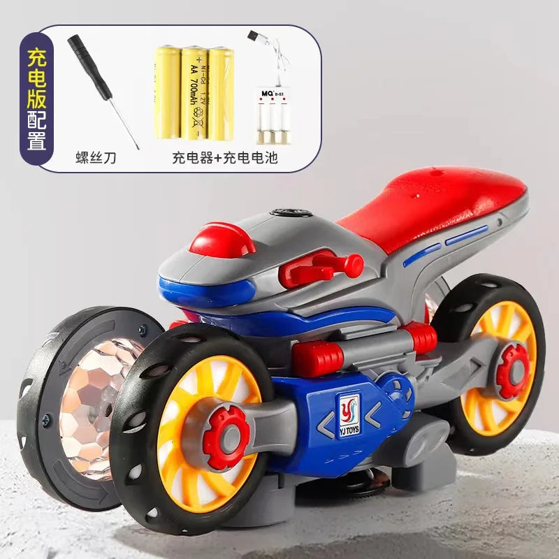 Electric Transformable Motorcycle Toy with Stunt Rotation, Universal Drive, Lights, and Music for Children - Ideal Gift for Boys