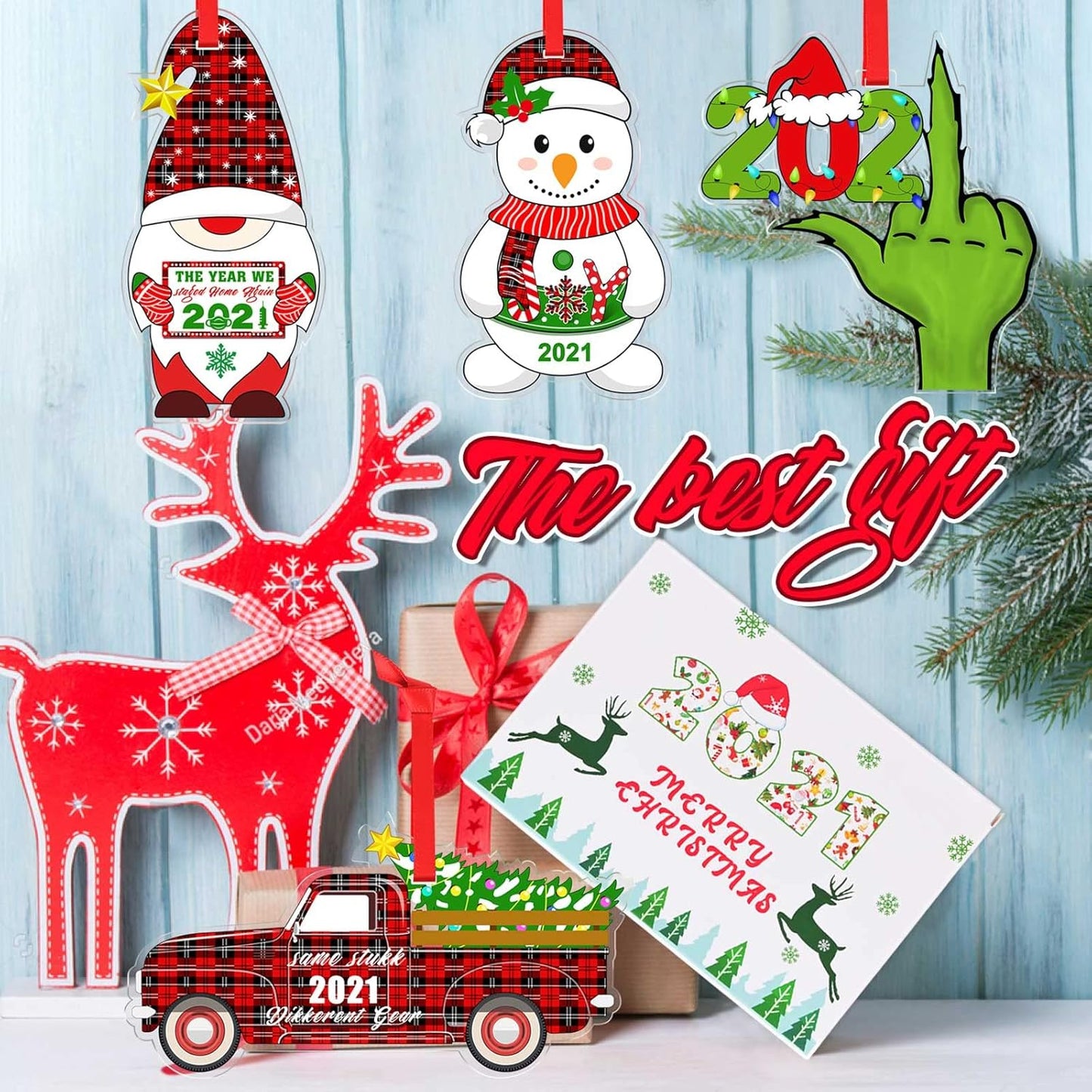 Enchanting 2021 Christmas Tree Ornaments - Set of 4 Festive Holiday Decorations for Your Home and Tree