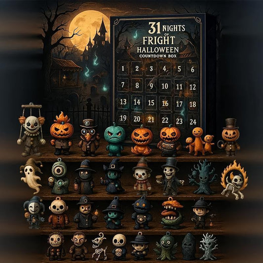 Halloween Countdown Box: Spooky Doll and Amulet Miniature Decoration Set, Acrylic Statues, No Power Required, Ideal Holiday Gifts