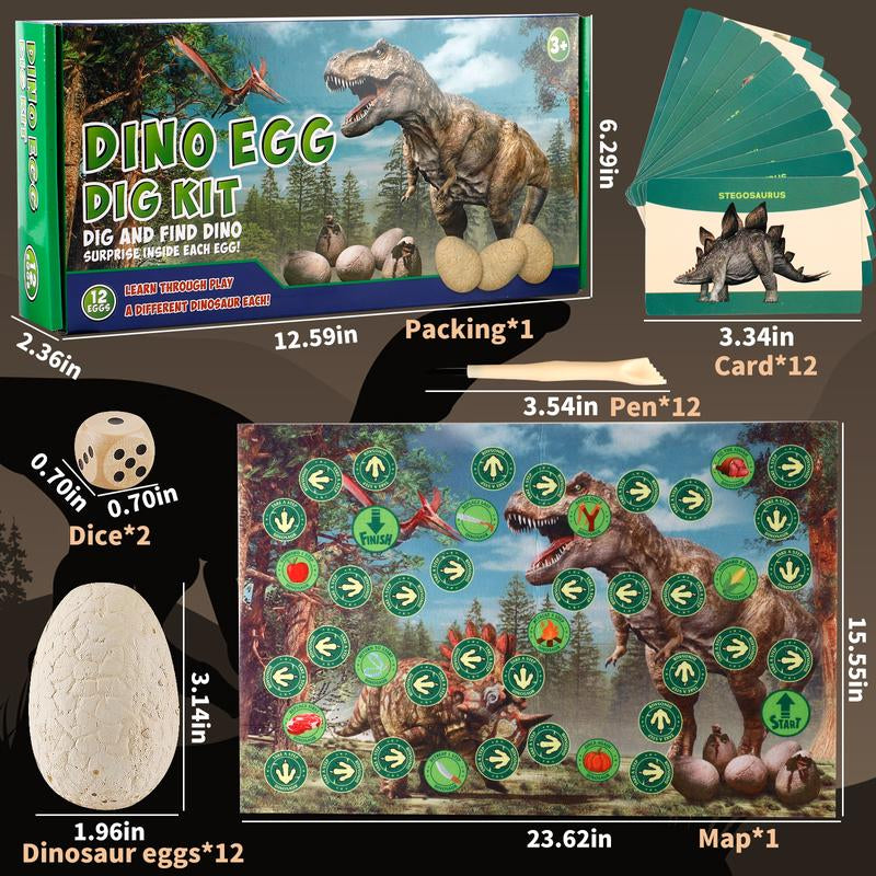 Fossil Dinosaur Egg Excavation Kit for Children Ages 5-7 - STEM Educational Science Toys, 12 Fossil Dig Eggs for Boys and Girls Ages 4-8, Ideal for Easter and Gift Giving