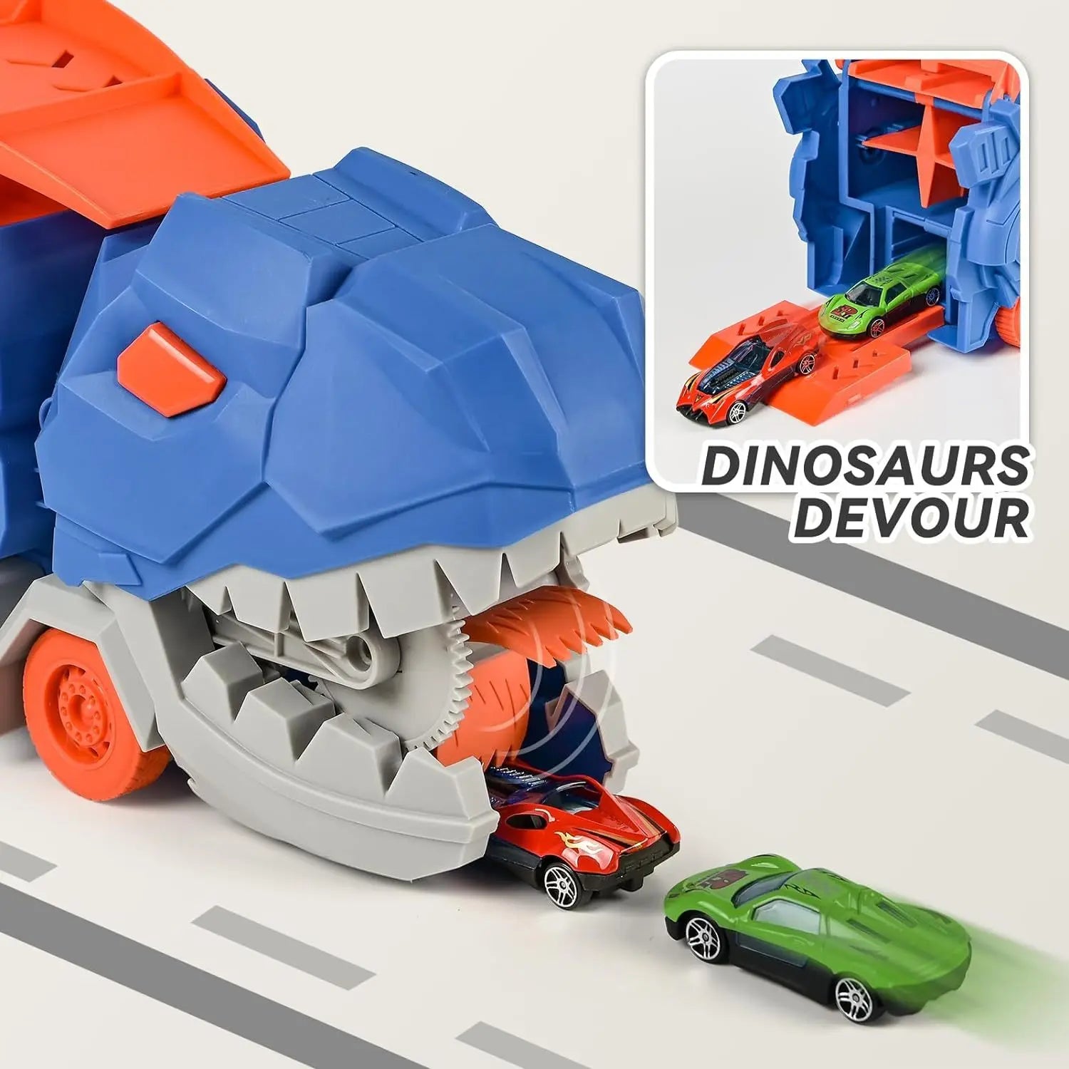 Transform Your Playtime with the Ultimate Transport Dinosaur Truck: 25-Inch Folding Track & Four Alloy Buggies that Become T-Rex Figures!