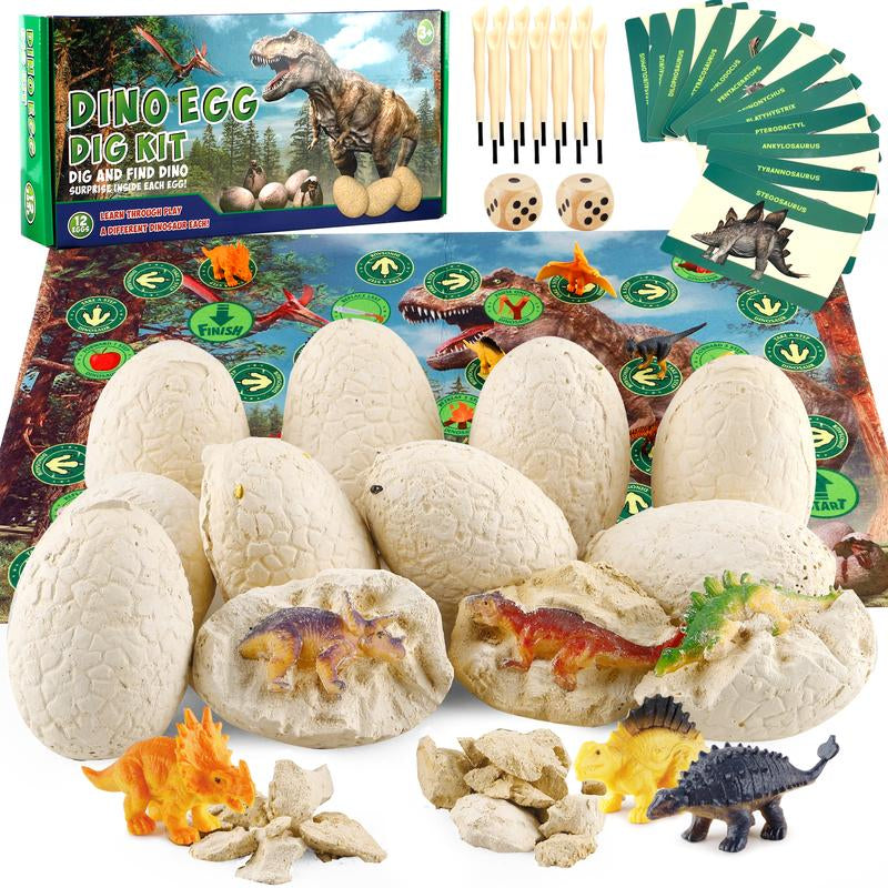 Fossil Dinosaur Egg Excavation Kit for Children Ages 5-7 - STEM Educational Science Toys, 12 Fossil Dig Eggs for Boys and Girls Ages 4-8, Ideal for Easter and Gift Giving