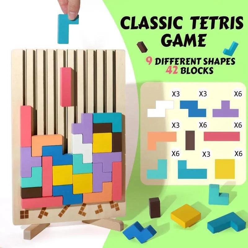 Wooden Stacking Puzzle Game for Family Engagement - STEM Educational Brain Teaser for All Ages