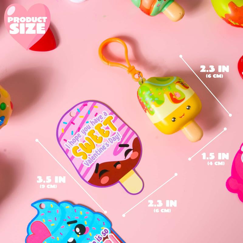 28-Piece Dessert Squishy Toy Keychains with Valentine's Day Cards for Classroom Gift Exchanges - 2025 Edition