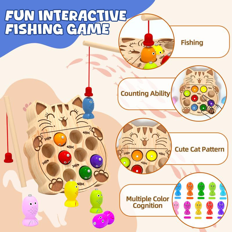 Edutree Wooden Magnetic Fishing Game for Toddlers Aged 1-3, Montessori Sensory Busy Board for Developing Fine Motor Skills in Young Children