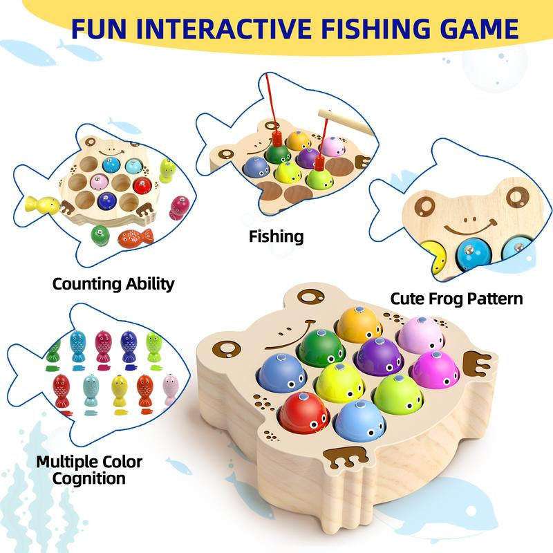 Edutree Wooden Magnetic Fishing Game for Toddlers Aged 1-3, Montessori Sensory Busy Board for Developing Fine Motor Skills in Young Children