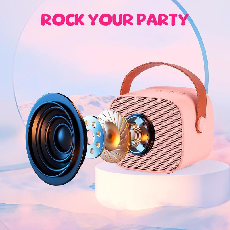 BONAOK Compact Karaoke System with Dual Microphones, Colorful LED Lighting, Four Sound Modes for Home, Car, and Travel Use