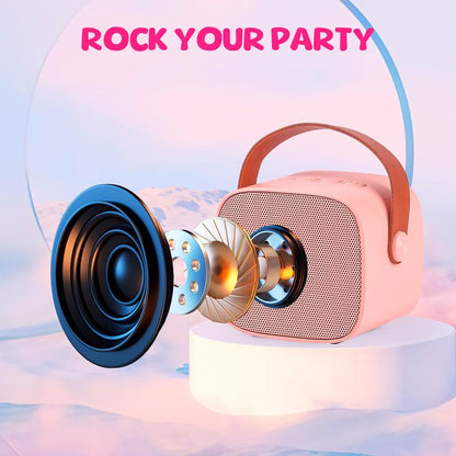 BONAOK Compact Karaoke System with Dual Microphones, Colorful LED Lighting, Four Sound Modes for Home, Car, and Travel Use