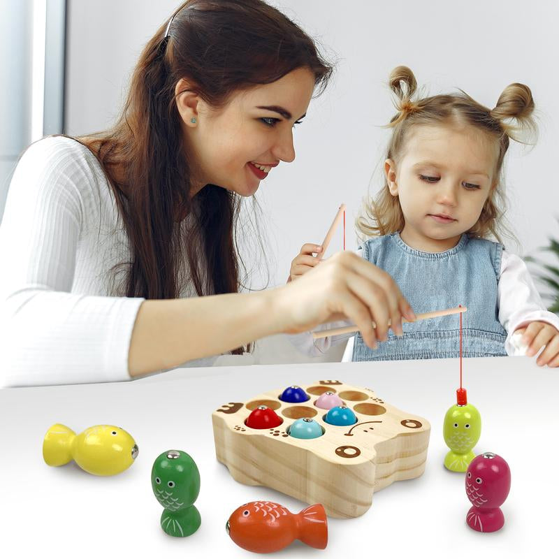 Edutree Wooden Magnetic Fishing Game for Toddlers Aged 1-3, Montessori Sensory Busy Board for Developing Fine Motor Skills in Young Children