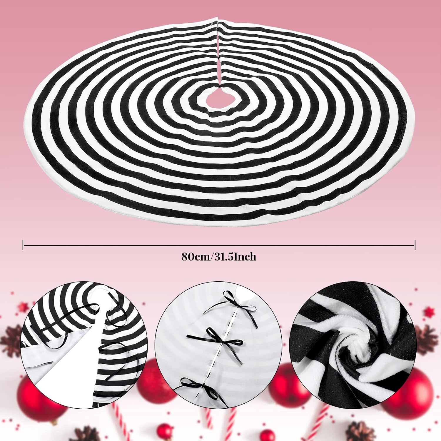 Elevate Your Holiday Spirit with the Classic Christmas Tree Decoration Set - Featuring a Stunning Topper Bow, Elegant Black and White Tree Skirt, and Versatile Wired Ribbons for Farmhouse Charm