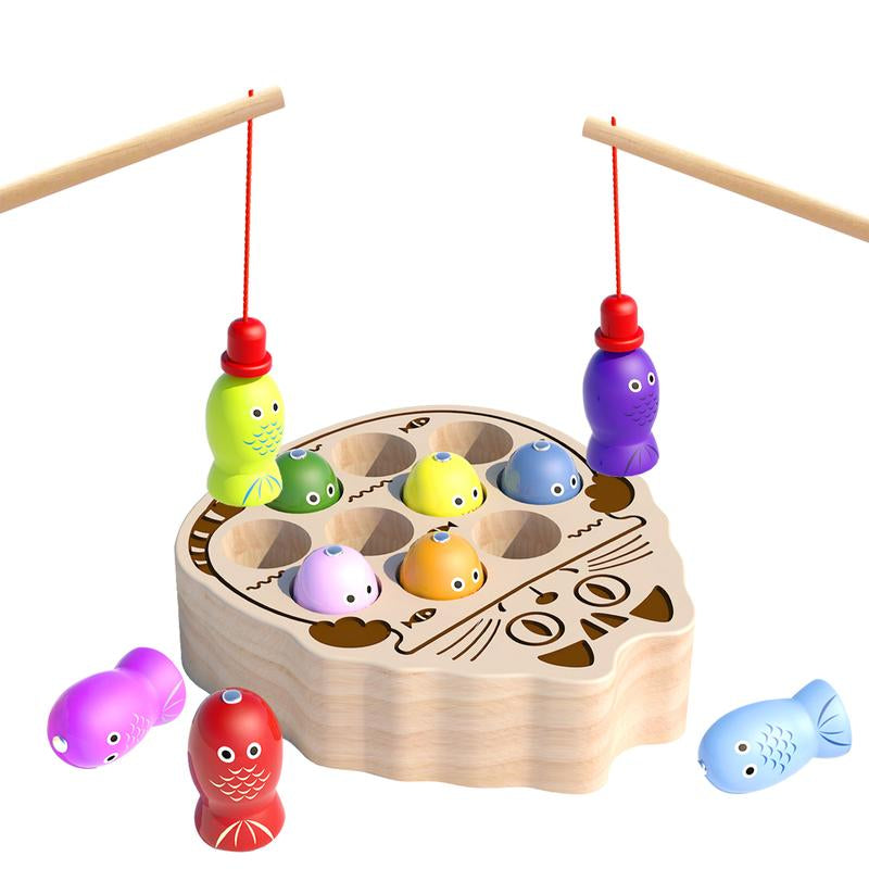 Edutree Wooden Magnetic Fishing Game for Toddlers Aged 1-3, Montessori Sensory Busy Board for Developing Fine Motor Skills in Young Children