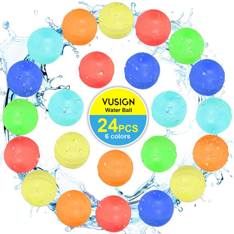 Vusign 24-Pack Reusable Water Balloons - Outdoor Summer Toys for Children Ages 3-12, Ideal for Pool and Beach Activities