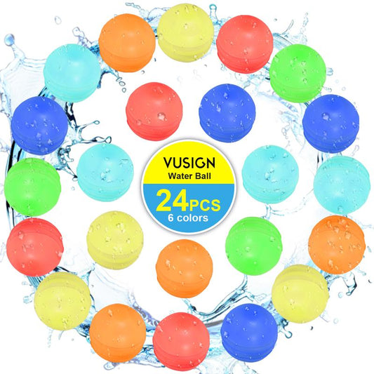 Vusign 24-Pack Reusable Water Balloons - Outdoor Summer Toys for Children Ages 3-12, Ideal for Pool and Beach Activities