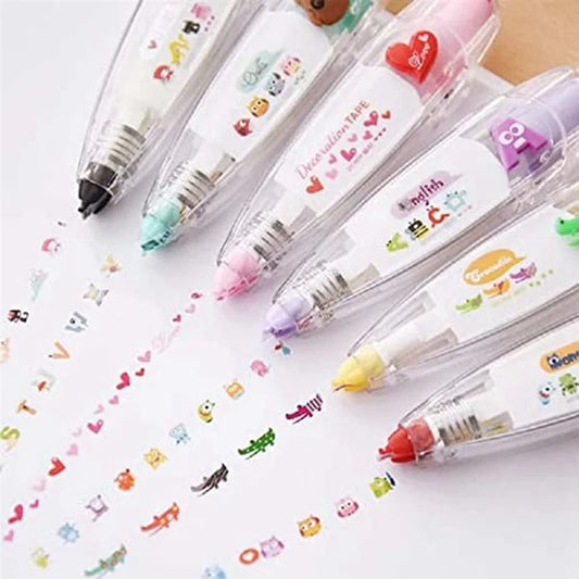 Creative 6-Piece Animal-Themed Press Pens Set: Heart, Crocodile, Owl, Furry Monster, Black Cat & Letters