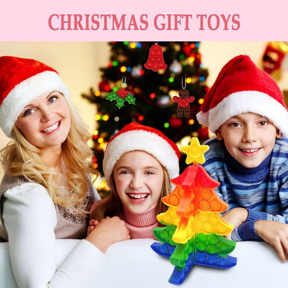 Experience the Joy of the Holidays with the 3D Stereo Christmas Fidget Toy Set - 10 Piece Push Bubble Sensory Toys for Stress Relief and Festive Fun, Perfect for All Ages and Ideal for Autism and ADHD Support