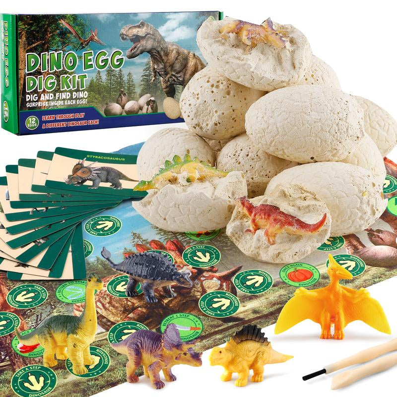 Fossil Dinosaur Egg Excavation Kit for Children Ages 5-7 - STEM Educational Science Toys, 12 Fossil Dig Eggs for Boys and Girls Ages 4-8, Ideal for Easter and Gift Giving
