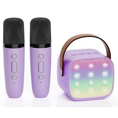 BONAOK Compact Karaoke System with Dual Microphones, Colorful LED Lighting, Four Sound Modes for Home, Car, and Travel Use