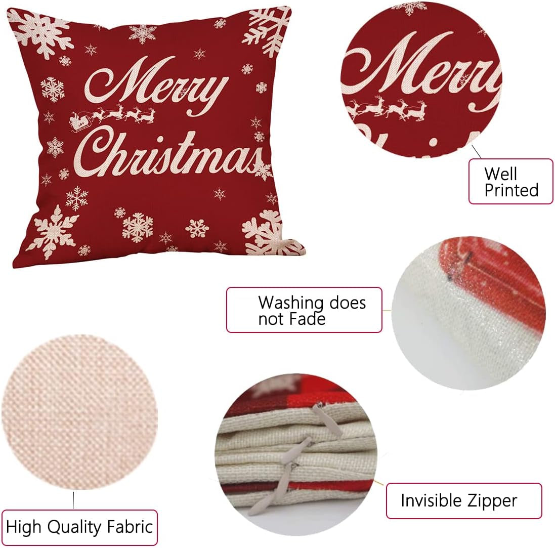 Transform Your Space with Our Set of 4 Festive Christmas Decorative Pillow Covers - 18x18 Inch Cotton Linen Style!
