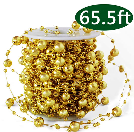 Gorgeous 65.5Ft Gold Christmas Tree Bead Garland - Perfect for Holiday Weddings and Festive Decor
