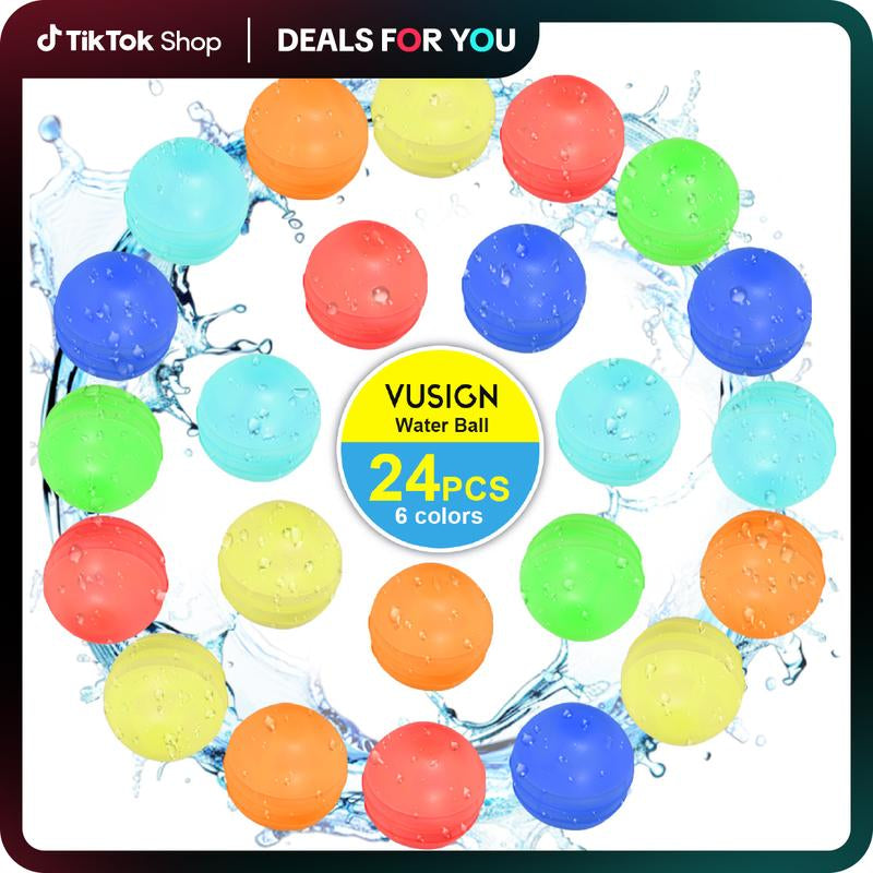 Vusign 24-Pack Reusable Water Balloons - Outdoor Summer Toys for Children Ages 3-12, Ideal for Pool and Beach Activities