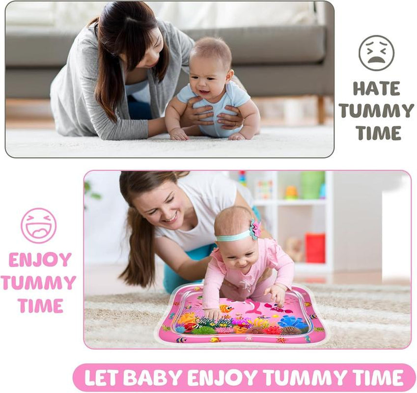 Baby Tummy Time Water Mat - Inflatable Sensory Playmat for Newborns and Infants (3-12 Months) - Ideal Gift for Boys and Girls (Pink)