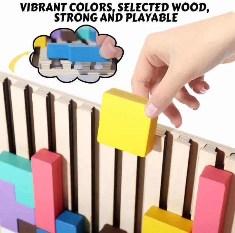 Wooden Stacking Puzzle Game for Family Engagement - STEM Educational Brain Teaser for All Ages