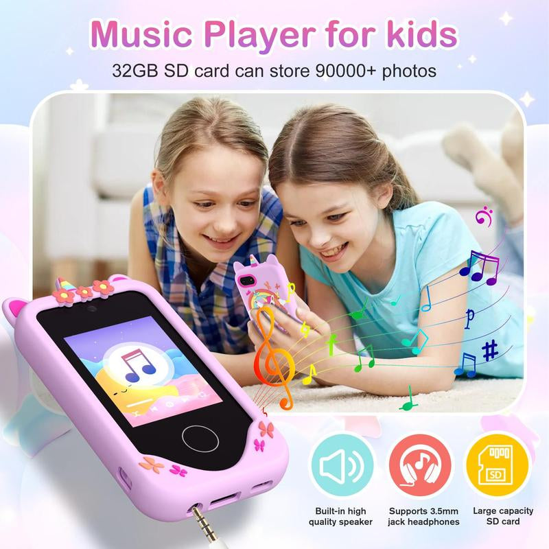 2.8-Inch Touch Screen Educational Digital Toy Phone with Dual Camera, Puzzle Games, Music Player, and ABC Learning - Ideal Gift for Boys and Girls