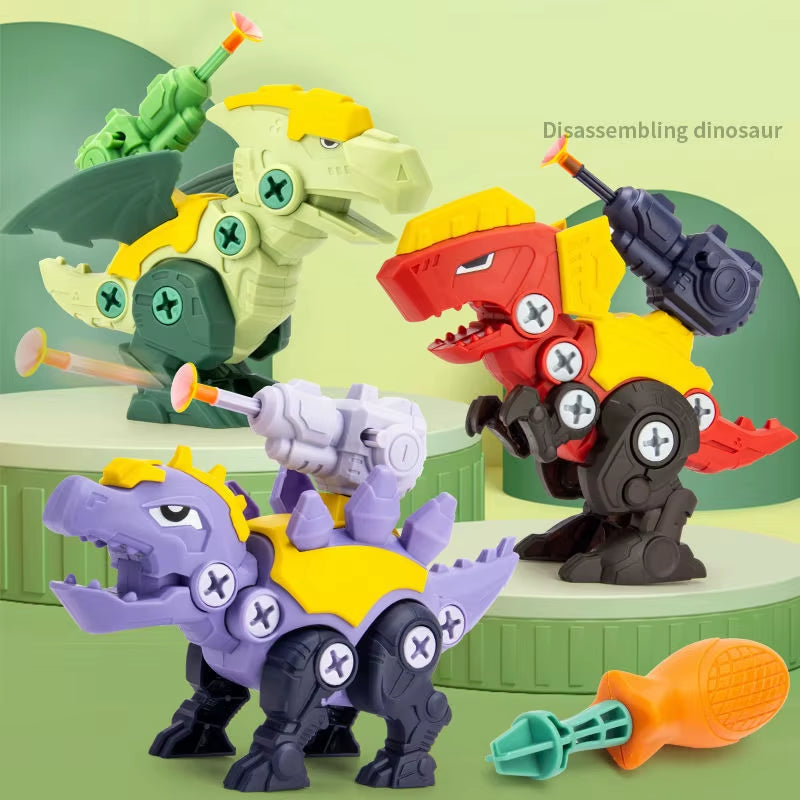 Interactive 3D Dinosaur Puzzle Toy for Kids - Press-to-Fire Action & DIY Detachable Assembly!