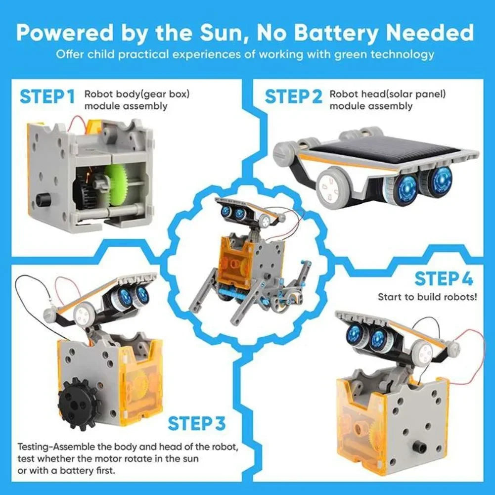 13-in-1 Solar-Powered Robot Science Kit - DIY Building Blocks Educational Toy for Kids