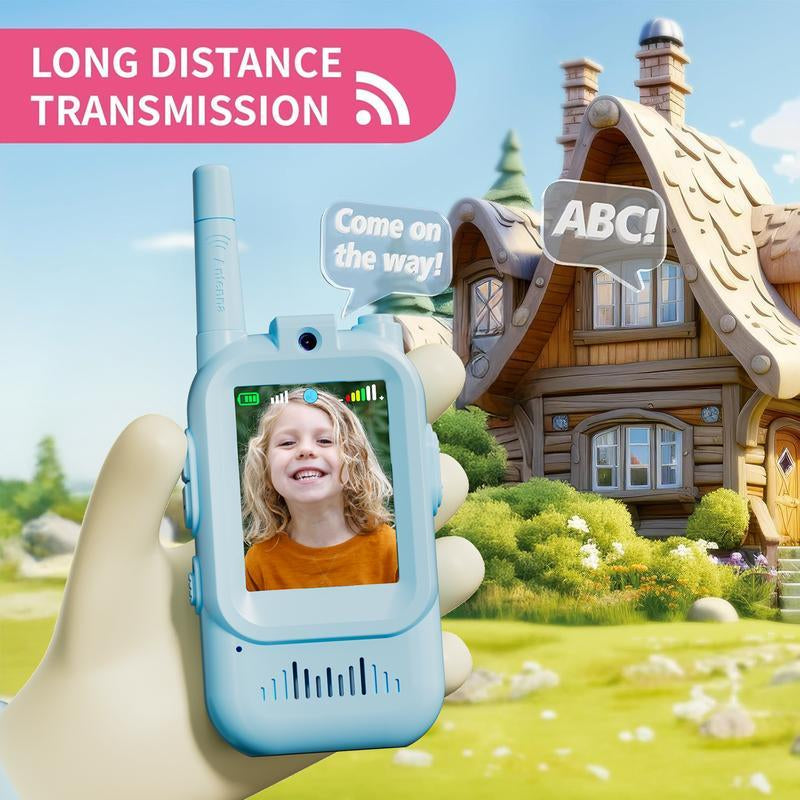 Children's Video Walkie Talkies - 2-Pack with Extended Range Communication and Integrated Camera for Outdoor Play, Suitable for Ages 3-12