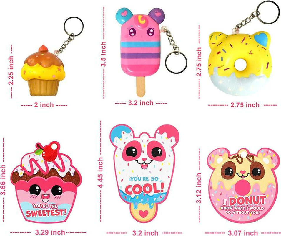 28-Piece Dessert Squishy Toy Keychains with Valentine's Day Cards for Classroom Gift Exchanges - 2025 Edition