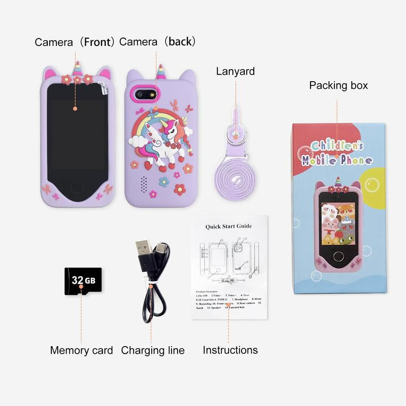 2.8-Inch Touch Screen Educational Digital Toy Phone with Dual Camera, Puzzle Games, Music Player, and ABC Learning - Ideal Gift for Boys and Girls