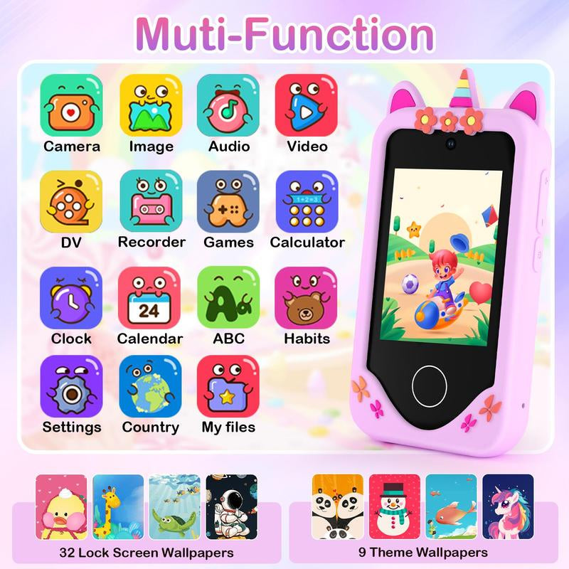 2.8-Inch Touch Screen Educational Digital Toy Phone with Dual Camera, Puzzle Games, Music Player, and ABC Learning - Ideal Gift for Boys and Girls