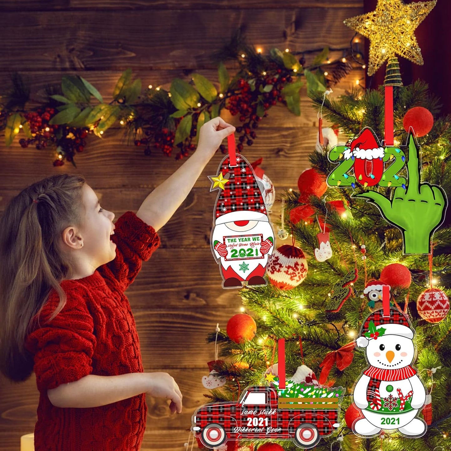 Enchanting 2021 Christmas Tree Ornaments - Set of 4 Festive Holiday Decorations for Your Home and Tree