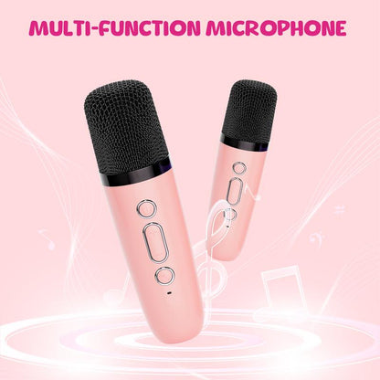 BONAOK Compact Karaoke System with Dual Microphones, Colorful LED Lighting, Four Sound Modes for Home, Car, and Travel Use