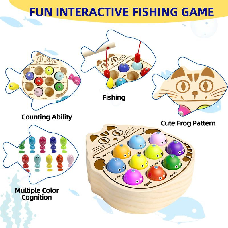 Edutree Wooden Magnetic Fishing Game for Toddlers Aged 1-3, Montessori Sensory Busy Board for Developing Fine Motor Skills in Young Children