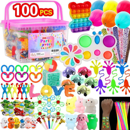 Fidget Toys Assortment - 100 Piece Pack for Kids Ages 4-12, Ideal for Party Favors, Sensory Play, Pinata Fillers, School Rewards, and Holiday Gifts