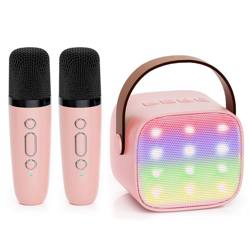 BONAOK Compact Karaoke System with Dual Microphones, Colorful LED Lighting, Four Sound Modes for Home, Car, and Travel Use