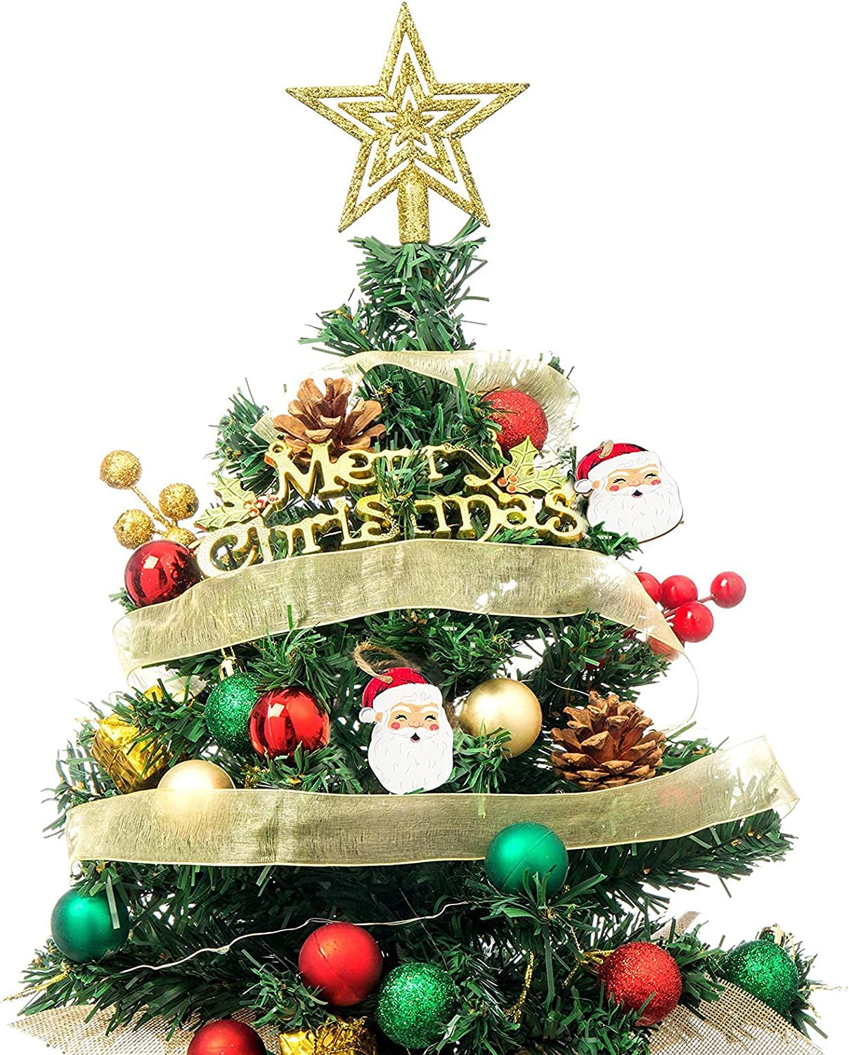 Charming 20-Inch Prelit Mini Christmas Tree with Festive Ornaments and Star Treetop for Your Holiday Decor