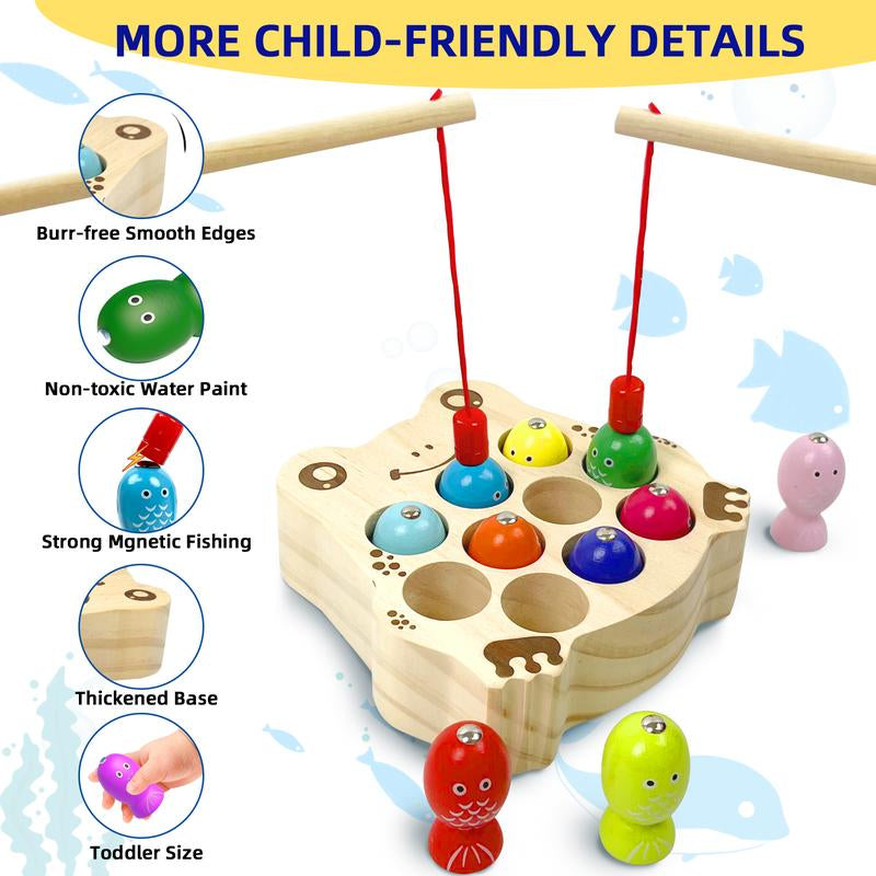 Edutree Wooden Magnetic Fishing Game for Toddlers Aged 1-3, Montessori Sensory Busy Board for Developing Fine Motor Skills in Young Children