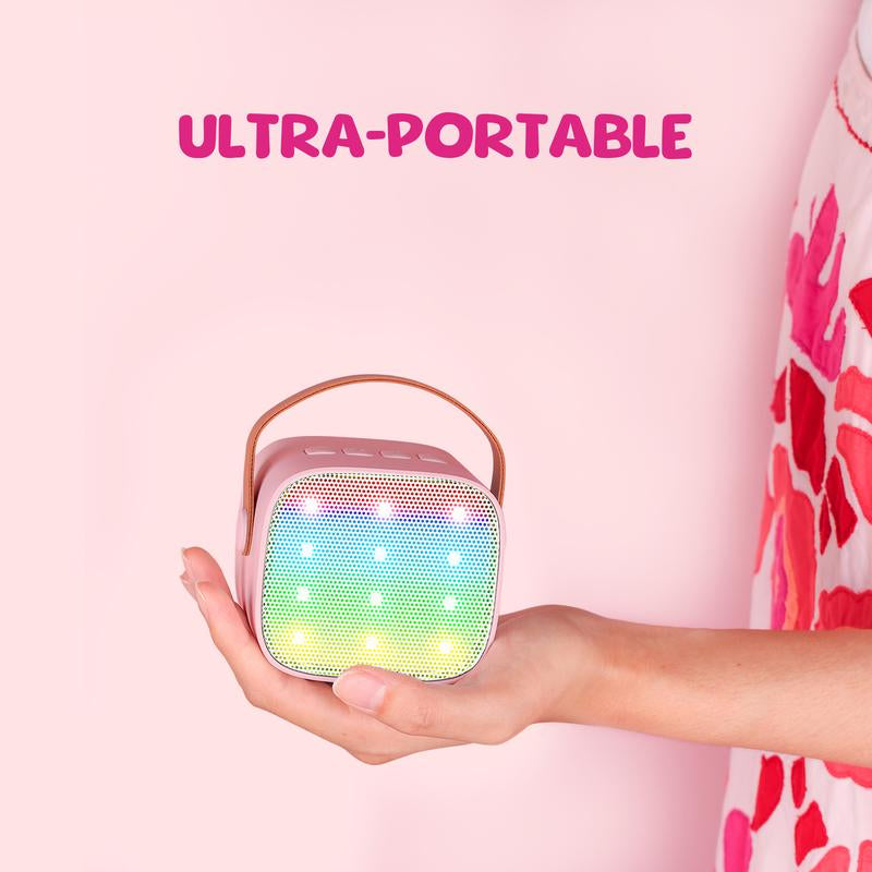 BONAOK Compact Karaoke System with Dual Microphones, Colorful LED Lighting, Four Sound Modes for Home, Car, and Travel Use