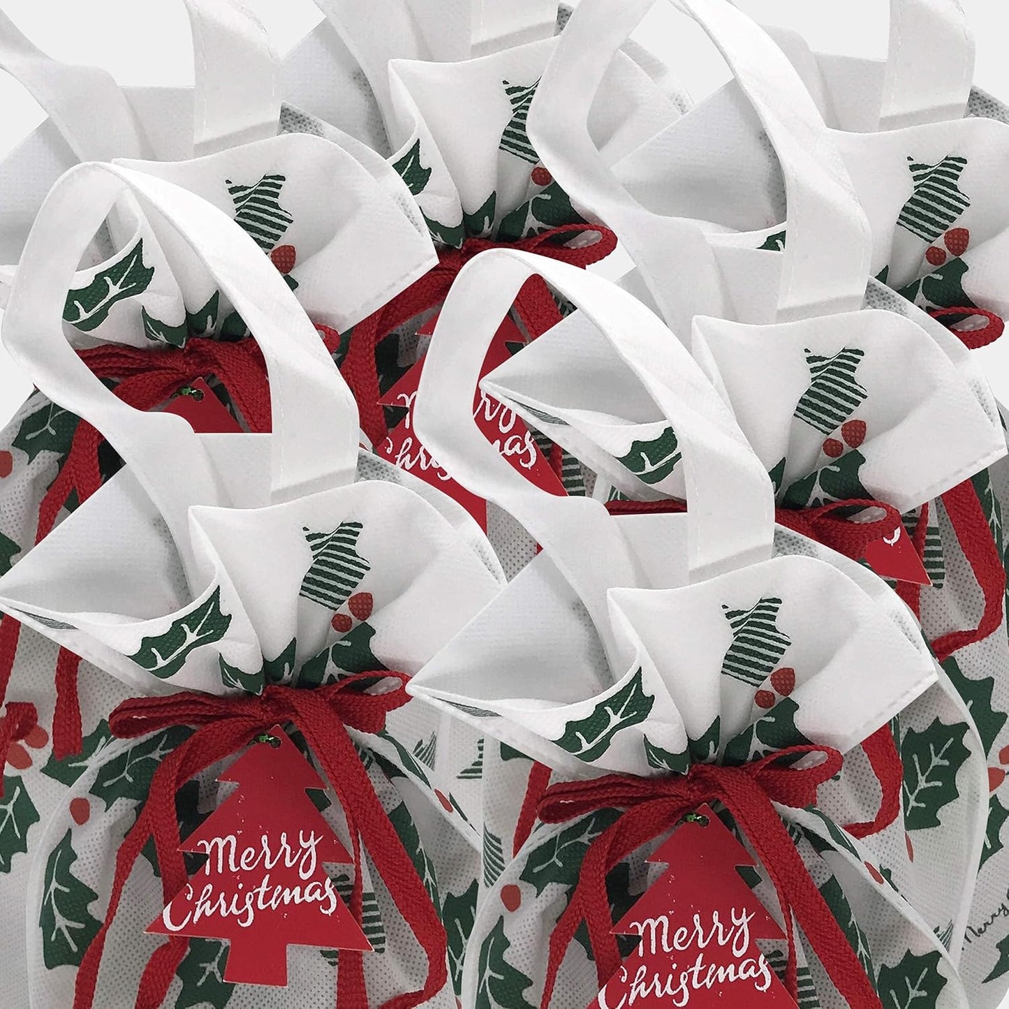 Delightful Large Reusable Fabric Gift Bags Set of 6 - Festive Holly Design for Memorable Christmas Gifting