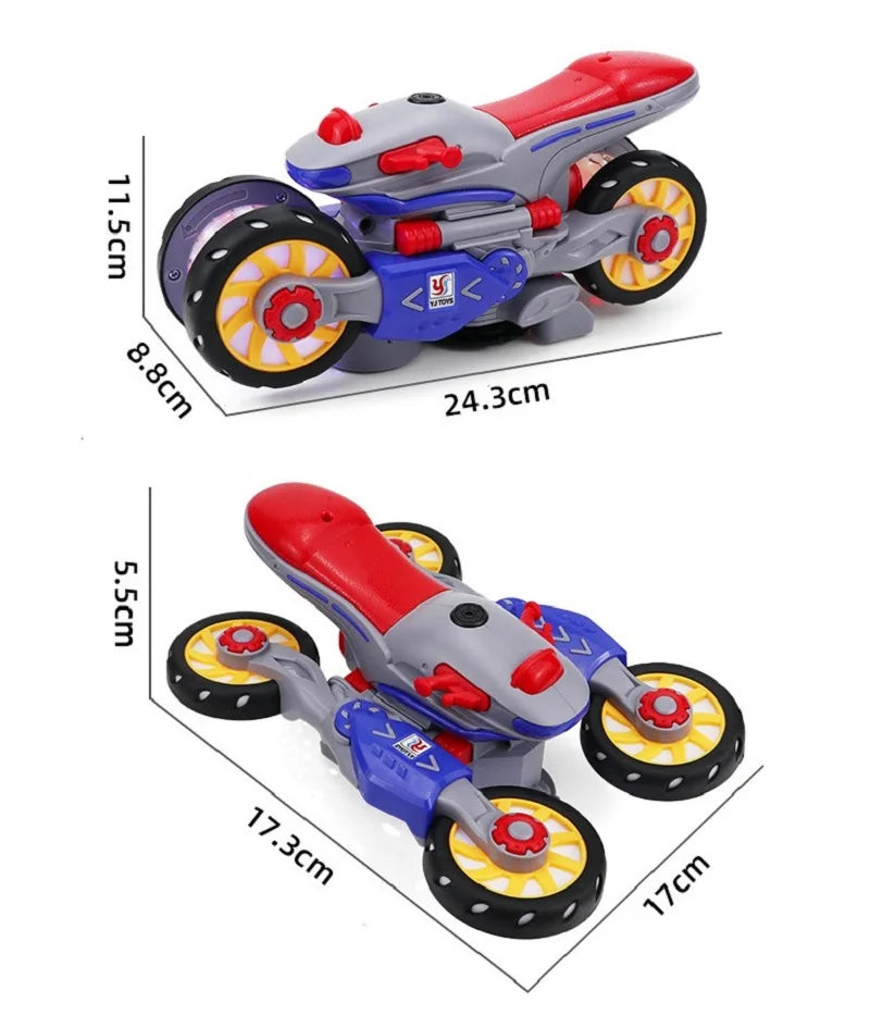 Electric Transformable Motorcycle Toy with Stunt Rotation, Universal Drive, Lights, and Music for Children - Ideal Gift for Boys