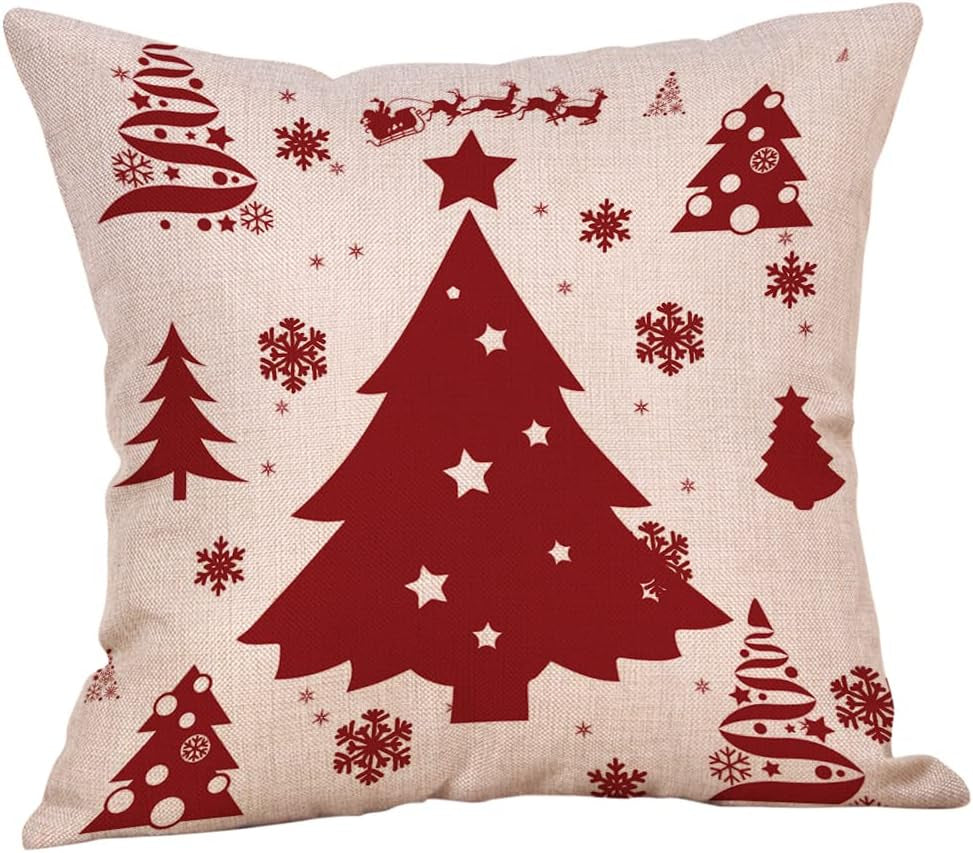 Transform Your Space with Our Set of 4 Festive Christmas Decorative Pillow Covers - 18x18 Inch Cotton Linen Style!