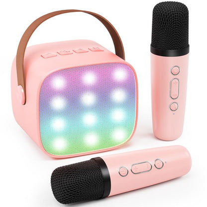 BONAOK Compact Karaoke System with Dual Microphones, Colorful LED Lighting, Four Sound Modes for Home, Car, and Travel Use