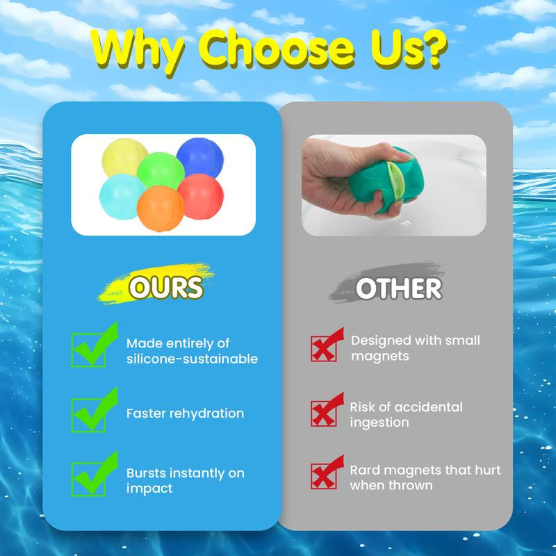 Vusign 24-Pack Reusable Water Balloons - Outdoor Summer Toys for Children Ages 3-12, Ideal for Pool and Beach Activities